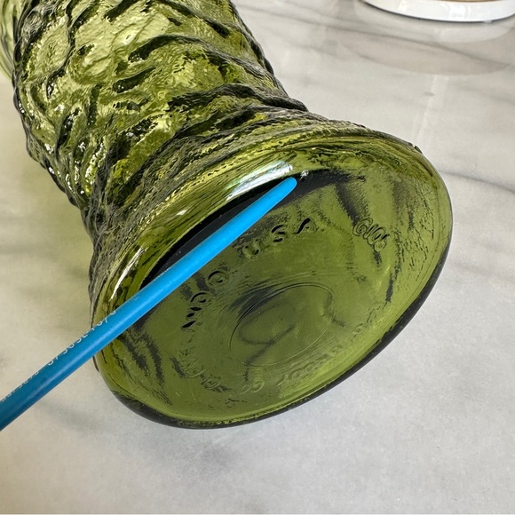 VINTAGE • E.O. Brody Glass Vase Moss Green Tall Hammered Flower Container USA - Picture 10 of 10